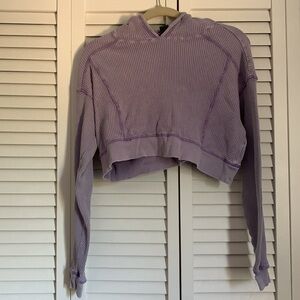 Cropped Waffle Knit Hoodie